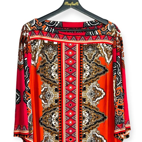 ECI New York Pink Orange Dress 16W Boho Multicolor Print 3/4 Sleeve Shift Dress - Picture 3 of 8